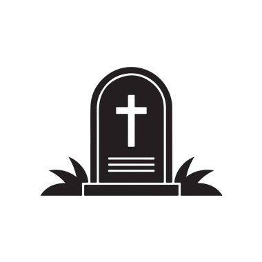 Basit bir mezar taşı çizimi. Mezar taşı mezarlığı çimen tasarımlı..