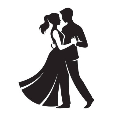 Siluet dans çifti. Aşk silueti vektör tasarımının zarif dansı.