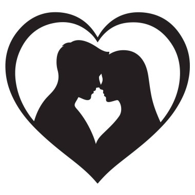 Birkaç siluet kalp çerçeveli kafa romantizmi Sevgililer Günü geçmişi.