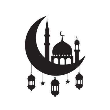 Hilal ay ve cami bayramı. Müslümanlar tasarım vektörü.