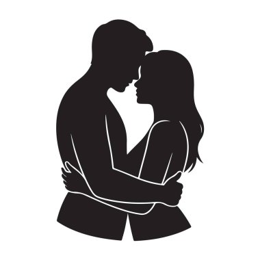 Birkaç siluet vektör sanatı. Aşk ve ilişki için romantik kucaklaşma.