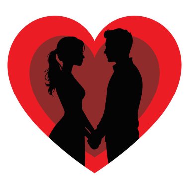 El ele tutuşan bir çift. Romantik ortaklar aşk siluetinde.