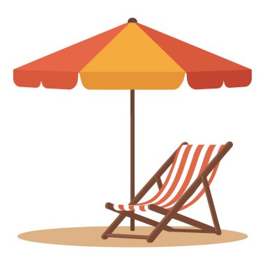 Plaj gevşeme ürünleri düz tasarımda. Plaj sandalyesi ve şemsiye.