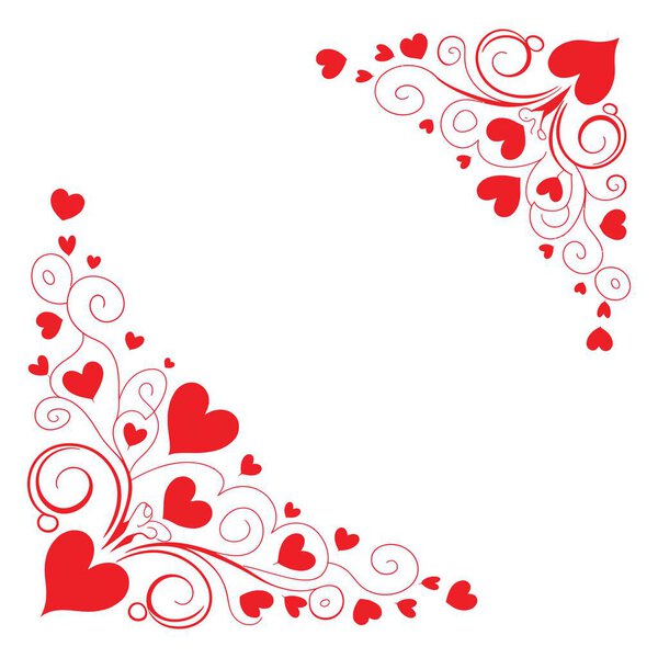Elegant swirling heart corner frame decoration. Romance love vector illustration.