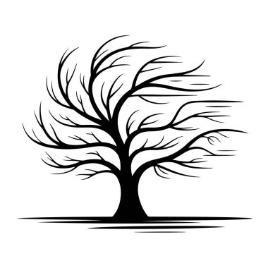 Beyaz arka planda dalları genişleyen çıplak ağaç silueti