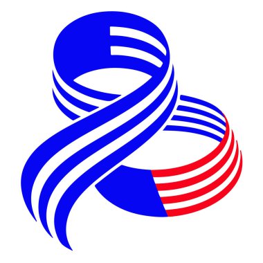 Canlı mavi ve kırmızı şeritli kurdele dinamik bir şekilde kıvrılıyor.