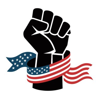 Amerikan bayrak kurdelesine sarılı yumruğunu kaldırarak özgürlüğü ve protestoyu simgeliyor.