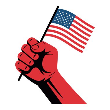 Protesto ya da dayanışma hareketi için Amerikan bayrağını tutan yumruk