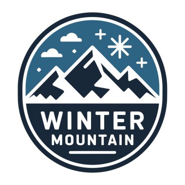 Kış dağı rozeti mavi vektör çizimi. Soğuk macera simgesi.