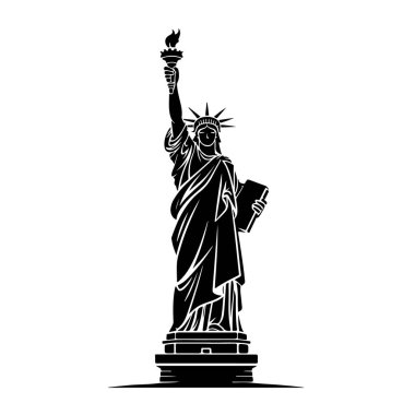 Özgürlük Heykeli, elinde meşale ve kitapla ayakta duruyor. Özgürlüğü simgeliyor.