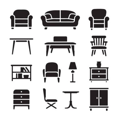 Ev dekorasyonu için modern mobilya silueti koleksiyonu