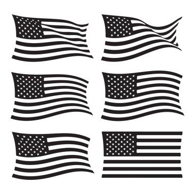 Amerikan bayrakları, ABD ulusal sembolü, vatansever grafikler, dalgalı ve düz