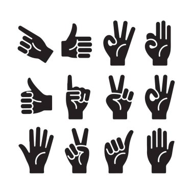 El işareti simgelerinin toplanması başparmakları gösteriyor barış tamam el işareti için avuç içini aç