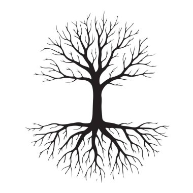 Katı ağaç silueti güçlü kökler soy ağacı ekolojisi kavramı