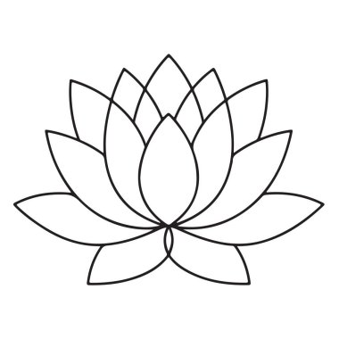 Lotus çiçeğinin ana hatları. Ruhsal uyanış ve saflık. Aydınlanma sembolü. Meditasyon ve sağlık. Minimalist tasarım.