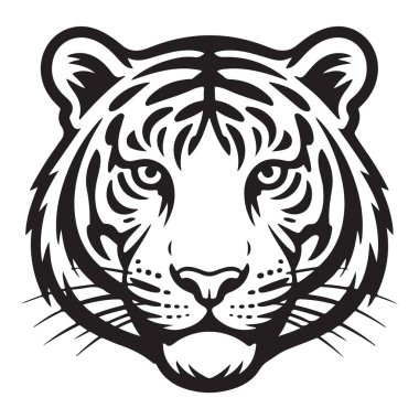 Kaplan başlı vektör portresi yoğun bakışlı çizgili kürklü görkemli kedi.