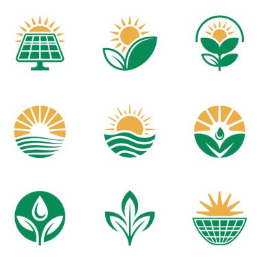 Yenilenebilir enerji ikonları eko güneş enerjisi doğası