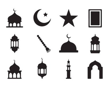 İslami vektör, cami mimarisi hilal yıldız fener sembolleri koydu