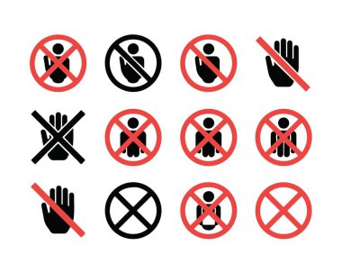 Giriş veya dur işareti yok. İnsan yok, el yok. Yasaklama sembolleri koleksiyonu