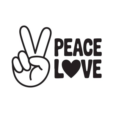 Barış işareti el hareketi ve aşk metni kalp ikonu tasarımı