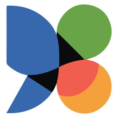 Üst üste binen dairelerden oluşmuş kelebeğe benzeyen dört renkli canlı görsel dinamik bir şekil..