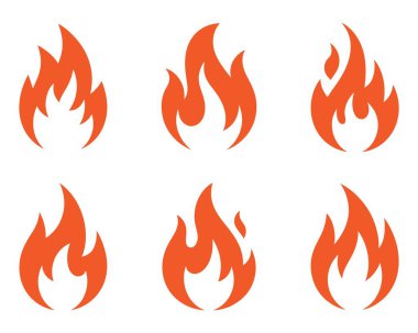 Altı yangın alevi vektör ikonu ayarlandı. Gerçekçi ateşli alev. Kırmızı ateş simgeleri.