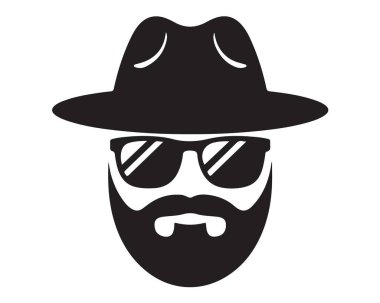 Şapkalı, güneş gözlüklü ve sakallı şık bir adam. Hipster erkek avatar. Kimliğini gizleyen kişi. Modern moda aksesuar.