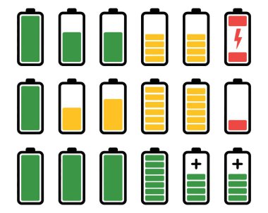 Dijital pil durumu güç yönetim simgelerini simgeler