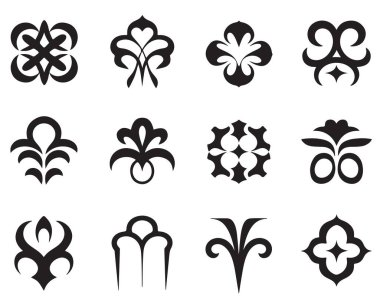 On iki karmaşık süslemeli arabesk motifleri ve dekoratif elementler.