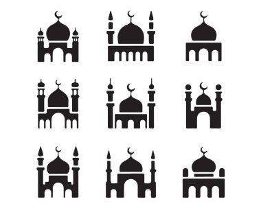 İslami mimari siluetleri. Cami simgeleri hazır. Mescid binaları.