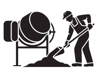 İnşaat işçisi beton sanayi inşaat simgesini karıştırıyor
