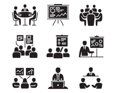 Şirket başarısı için işbirliği yapan insanları gösteren iş simgeleri