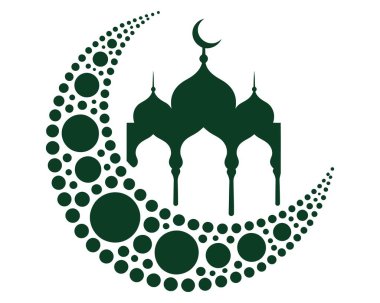İslam bayramı dekorasyonu için camii olan hilal ay.