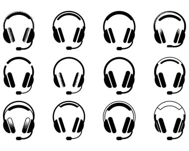 Kulaklık mikrofon simgeleri siyah iletişim elementlerini ayarlar