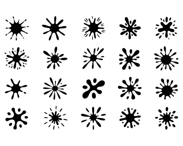 siyah mürekkep lekeleri ve sıçramalar, soyut sıvı lekeler, damlalar, sanatsal elementler, vektör illüstrasyonu