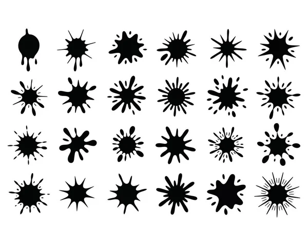 siyah mürekkep lekeleri ve sıçramalar, soyut sıvı lekeler, damlalar, sanatsal elementler, vektör illüstrasyonu