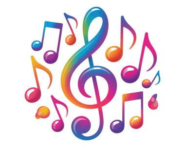 müzik notaları üç katlı anahtar dairesel desen parlak renk ritmi melodi ses yaratıcı sanat