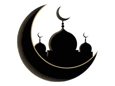 Cami silueti hilal taşı altın noktalı doku kutlama tasarımı elementi