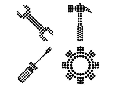 Monokrom tamir araçları simgeleri Çekiç çekiç tornavida dişlileri Yarıton nokta servis grafikleri