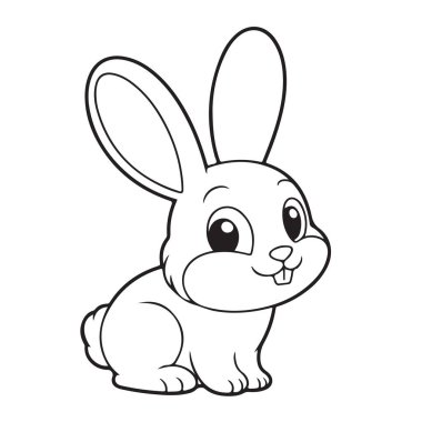 Kulaklı tavşan, siyah beyaz çizgi sanat, sevimli çizgi film, hayvan karakteri, basit çizim.
