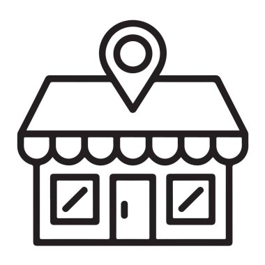 Harita işaretleyici konum simgesine sahip perakende mağazası binası