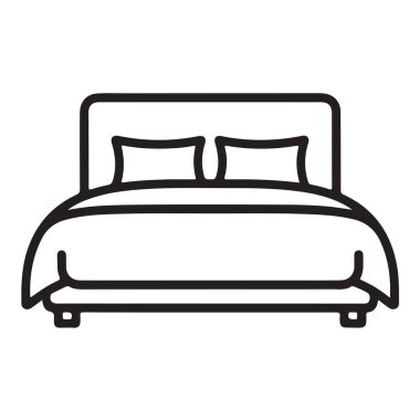 En büyük boy yatak, iki yastık ve bir battaniye. Ev eşyaları tabelası ve sembolü.