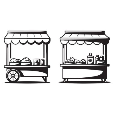 Açık hava market grafikleri için sokak yemeği satıcısı tezgahı ayarlandı