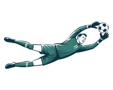 Erkek futbolcu, spor konsepti maçında futbolu kurtarmak için dalıyor.