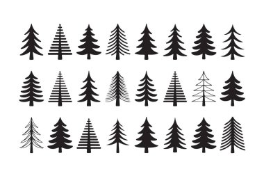 Soyut noel ağacı ikonları, noel ağacı silueti tasarım koleksiyonu, çam ağacı ormanı elementleri