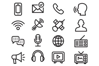 İletişim simgeleri ana hat vektör cep telefonu uydu teknolojisini ayarladı