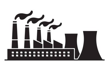 Fabrika silueti bacaları soğutma kuleleri kirlilik emisyonu endüstriyel güç ikonu