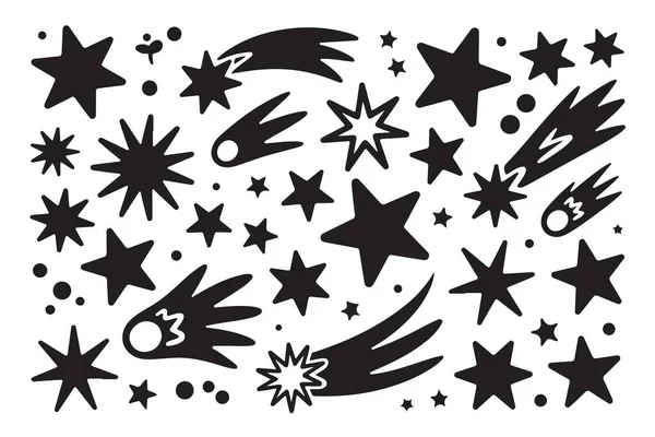 Yıldız şekilleri kayan küçük noktalar dağınık kozmik elementler uzay temalı grafikler