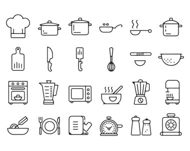 Mutfak yemekleri, aşçı şapkaları, tencereler, mutfak gereçleri, yemek hazırlama.