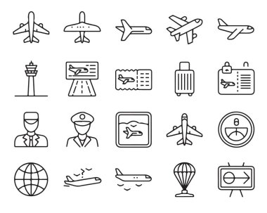 Havaalanı ikonları uçak kontrol kulesi giriş kartı havaalanı personeli